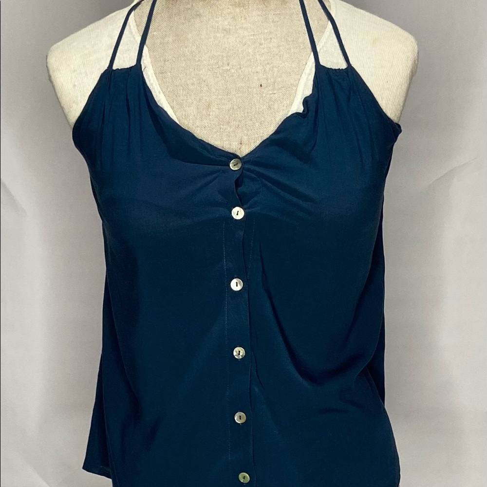 Bjewel | Size Small | Navy Blue | Button Down Blouse Top